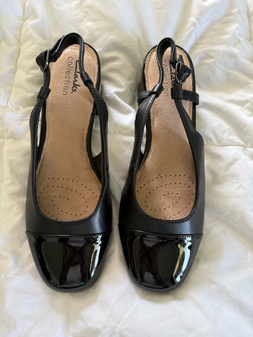 Clarks Black Patent Toe Slingback Flats
